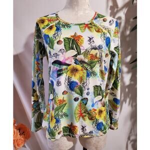 Athleta Tropical Floral Hawaiian Rash Guard Top Size L UV Sun Protection Swim